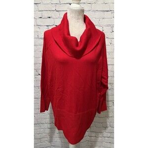CYRUS Women's PLUS Size 1X Cowl Neck Tunic Sweater Cab Red Waffle Knit - $110
